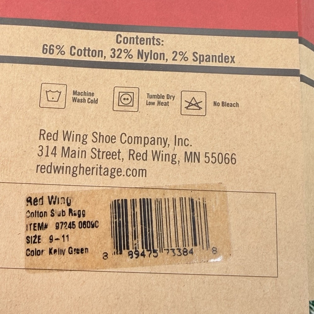 Red Wing Cotton Ragg Boots Socks Size W 7-10 / M 6-9 Kelly Green Color New - Picture 6 of 6